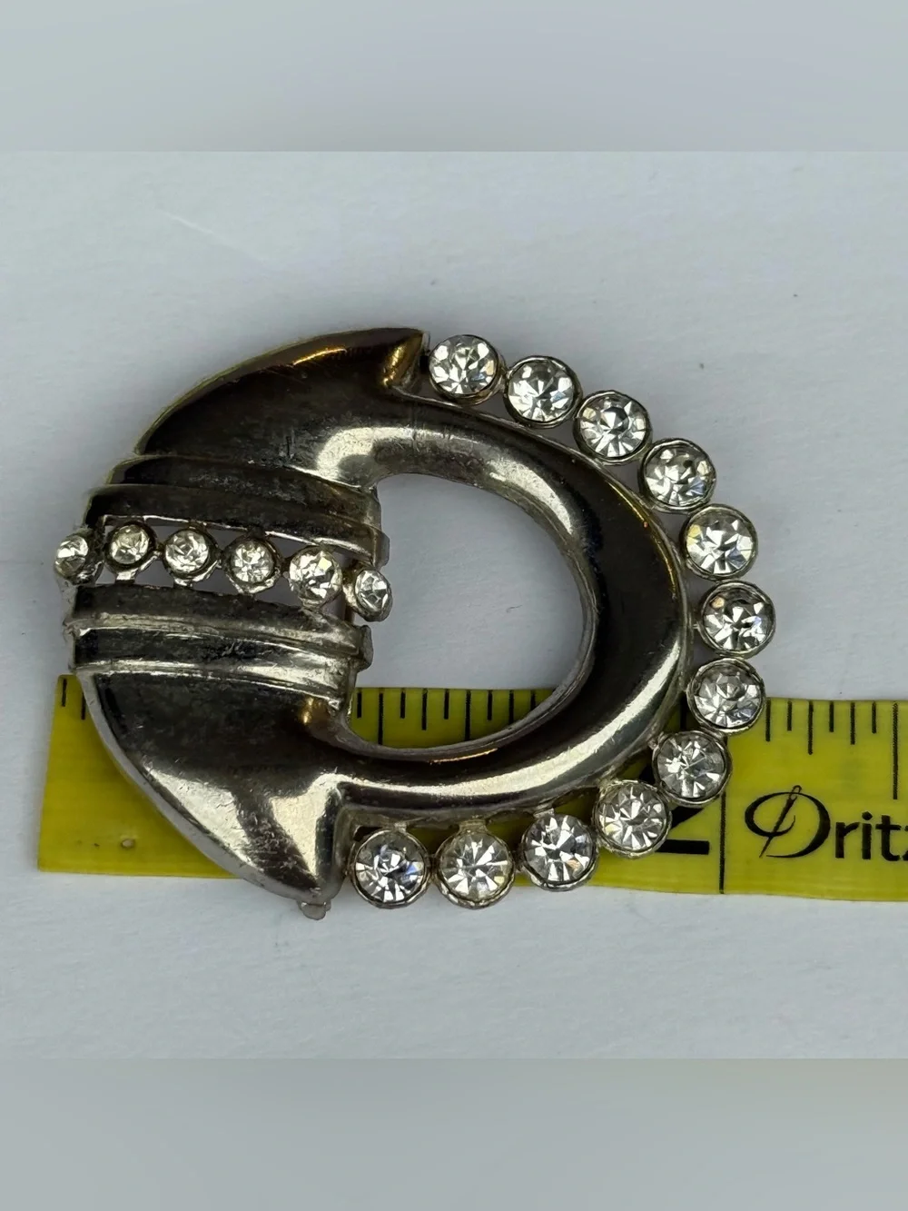 Vintage H. Pomerantz & Co. N.Y. Clear Rhinestone Oval Pin Brooch Signed Art Deco
